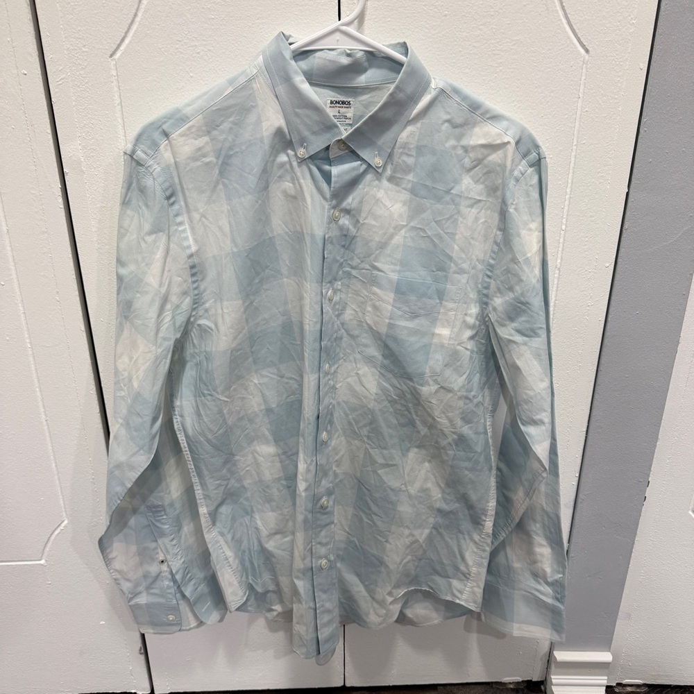 Bonobos Blue and White Cotton Tailored Slim Fit Button Down Long Sleeve